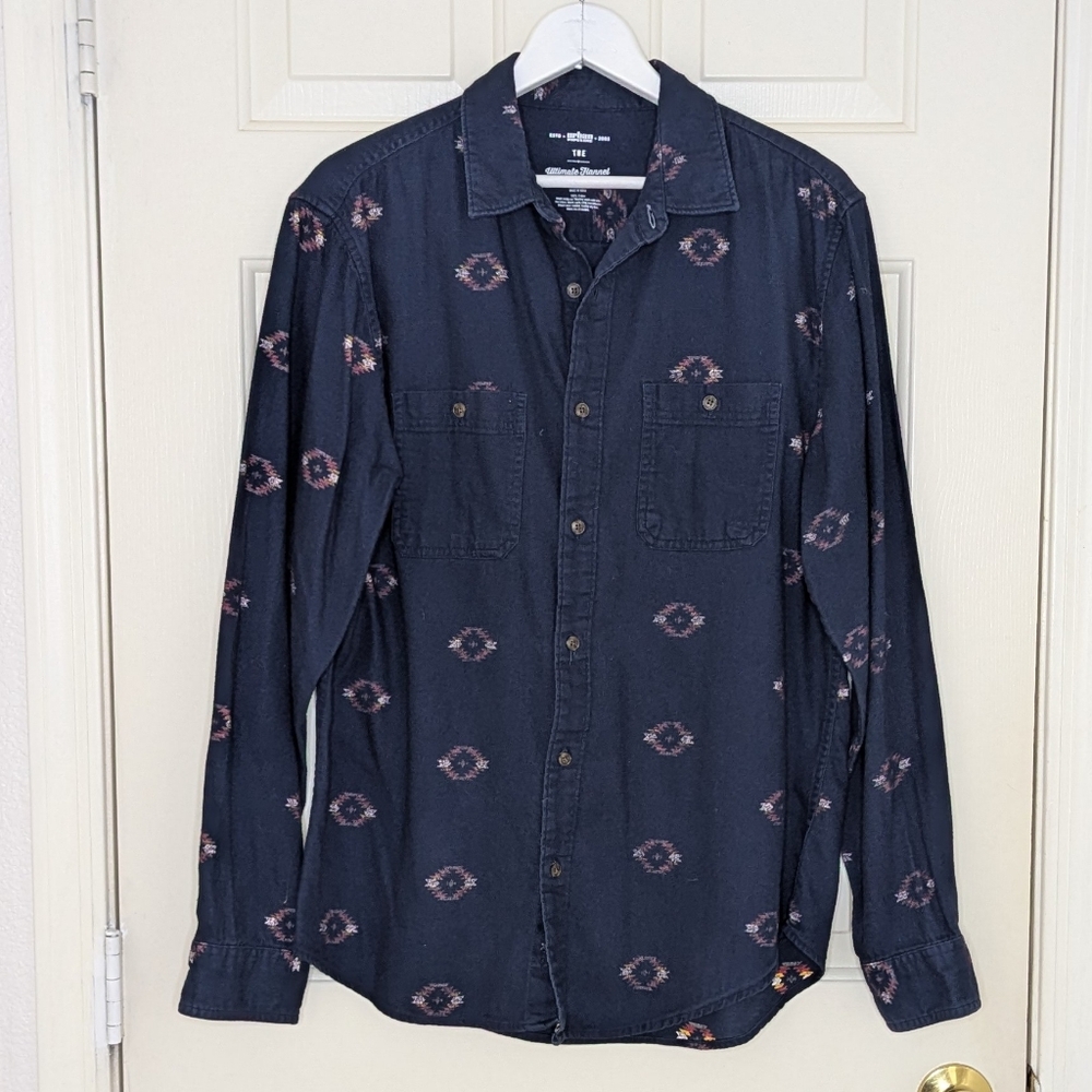 VTG Urban Pipeline Ultimate Flannel Shirt Navy Aztec Native American Print M - Picture 11 of 11